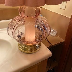 80 vintage dusty rose blown glass lamp base